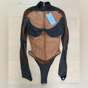 Mugler Black and Brown Sheer Bodysuit